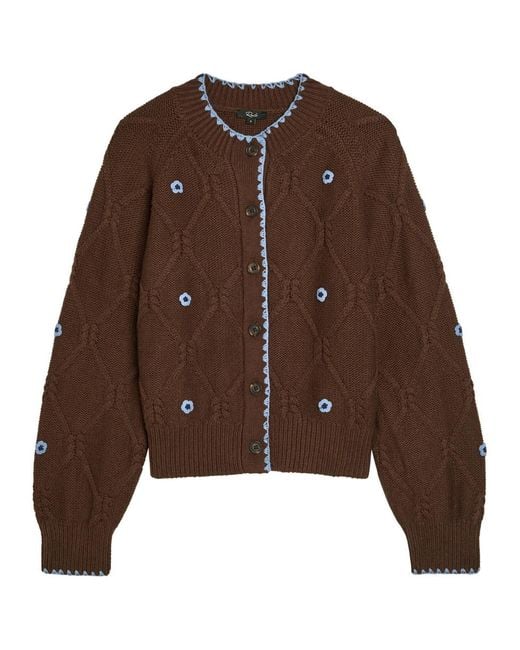 Rails Brown Laurie Floral-Appliquéd Cotton-Blend Cardigan