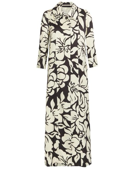 Dries Van Noten White Rimi Floral Print Satin Coat