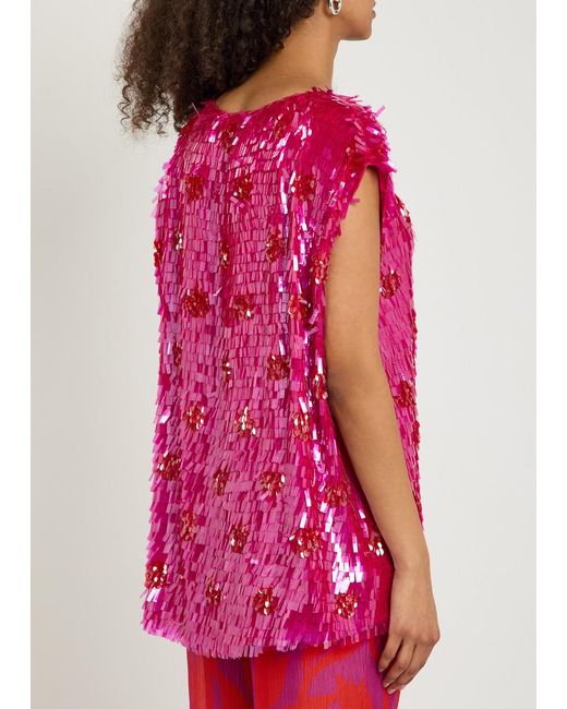 Dries Van Noten Pink Cuzco Sequin-Embellished Silk Top