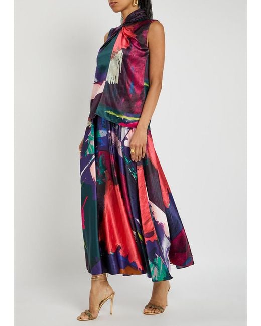 Roksanda Red Ava Printed Silk-Satin Top