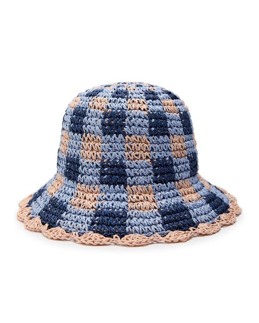 Damson Madder Blue Gingham Straw Crochet Bucket Hat