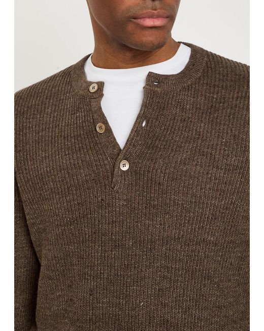 Brunello Cucinelli Brown Ribbed-Knit Linen And Cotton-Blend Jumper for men