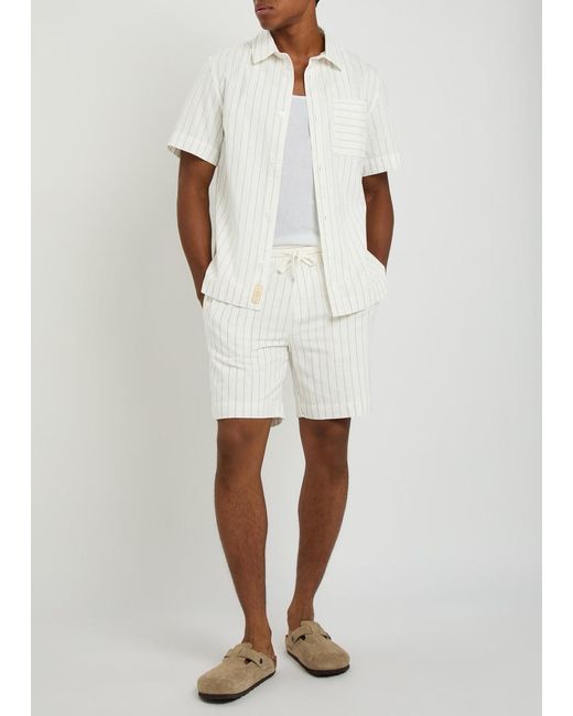 CHE White Franklin Striped Cotton And Linen-Blend Shorts for men