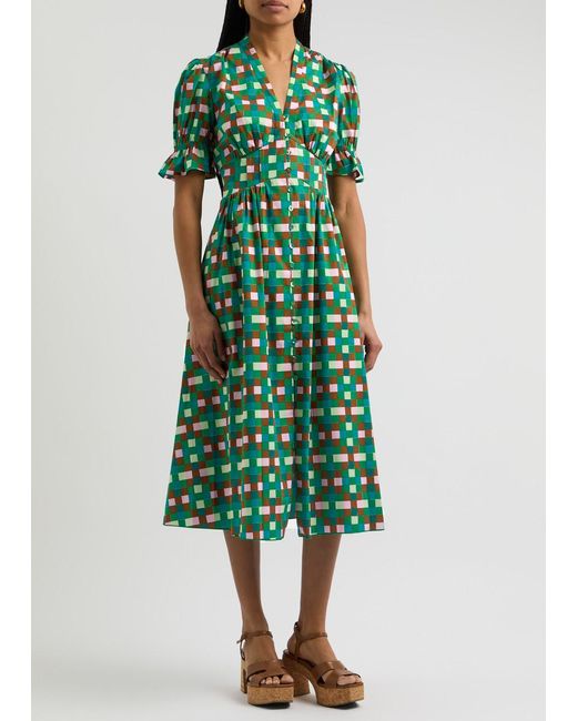 Diane von Furstenberg Green Erica Checked Stretch-Cotton Midi Dress