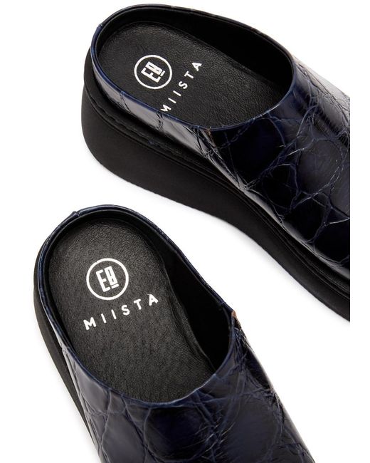 Miista Black Kristi Crocodile-Effect Leather Mules
