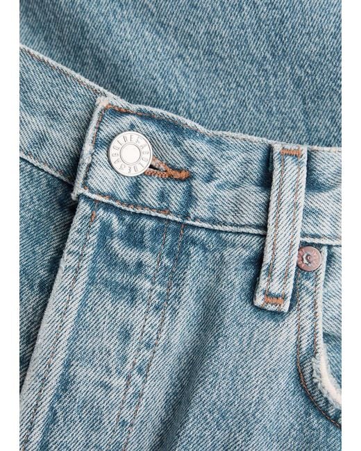 Agolde Blue Low Slung Baggy Distressed Wide-Leg Jeans