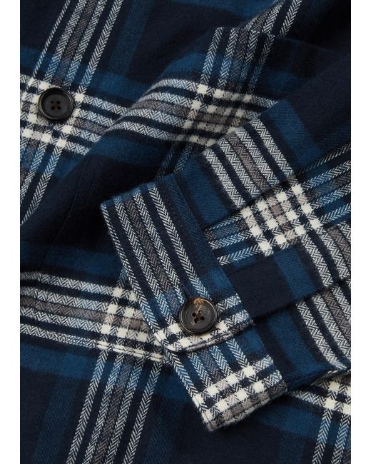 Oliver Spencer Blue Treviscoe Checked Flannel Shirt for men