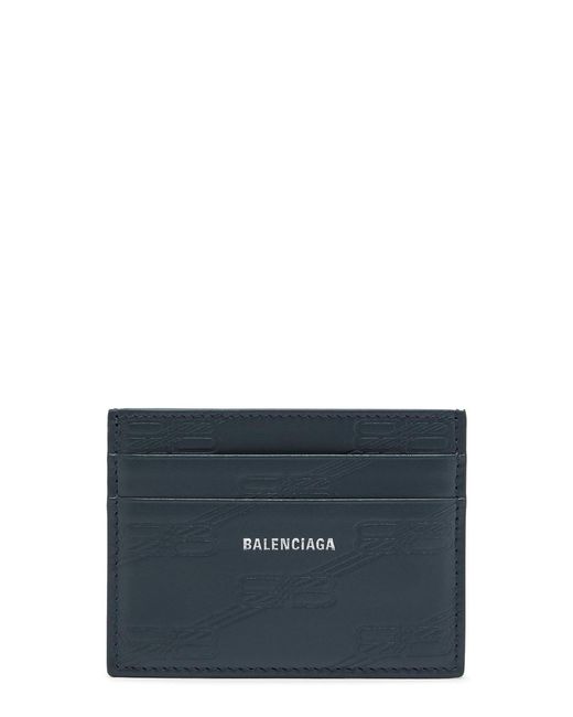 Balenciaga Blue Logo-debossed Leather Card Holder for men