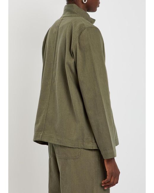 Eileen Fisher Green Cotton And Linen-Blend Jacket