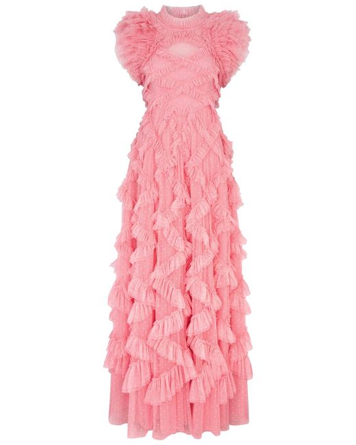 Needle & Thread Pink Genevieve Ruffled Tulle Gown