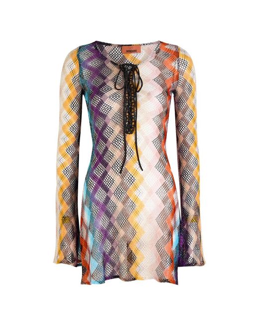 Missoni White Zigzag Metallic Open-Knit Mini Dress