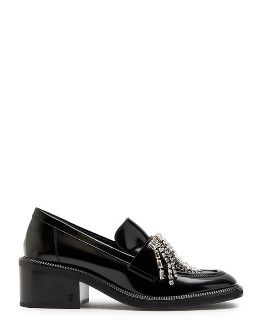 Jimmy Choo Black Tylor 60 Crystal-Embellished Patent Leather Loafers