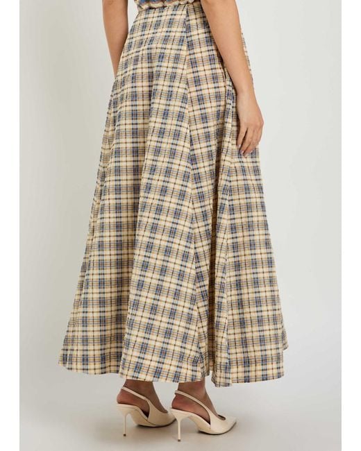 BERNADETTE Natural Kennedy Plaid Seersucker Maxi Skirt