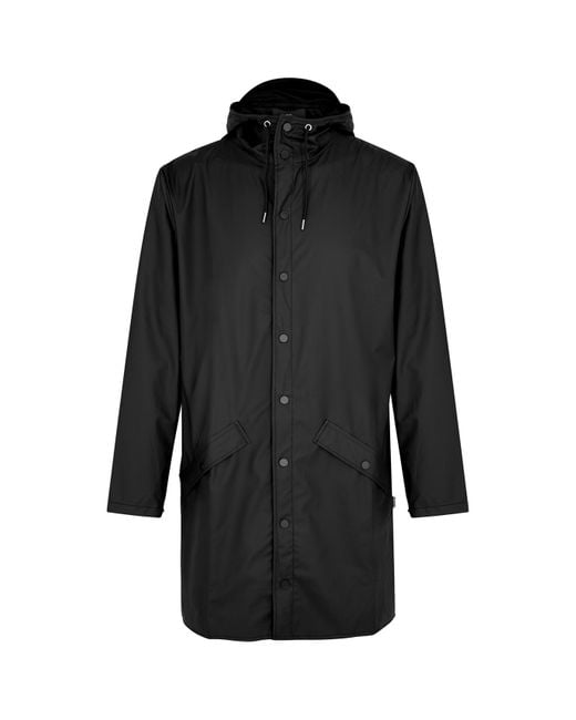Rains Black Long Matte Rubberised Raincoat for men