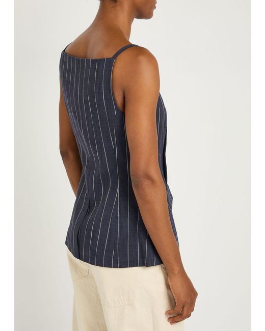 Jonathan Simkhai Blue Edie Pinstriped Woven Top