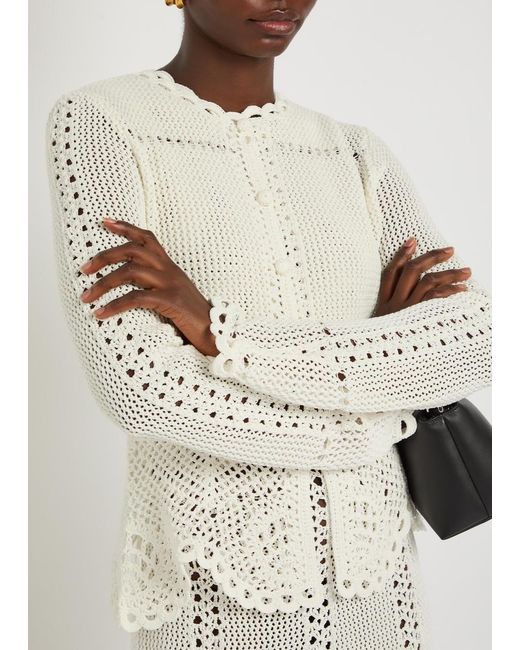Erdem White Scalloped Crochet Cotton Cardigan