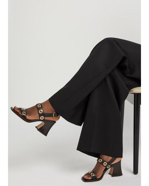 Chloé Black Janis 80 Eyelet-Embellished Leather Sandals