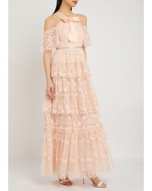 Needle & Thread Pink Primrose Embroidered Tulle Gown