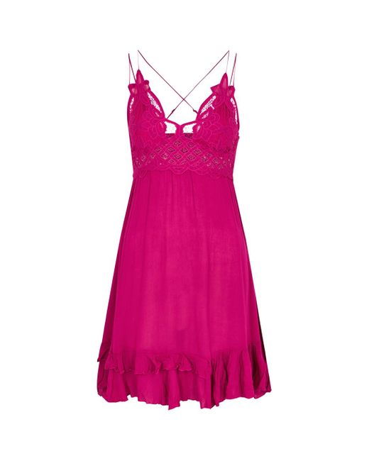 Free People Adella Fuchsia Crochet-lace Mini Dress in Pink | Lyst UK