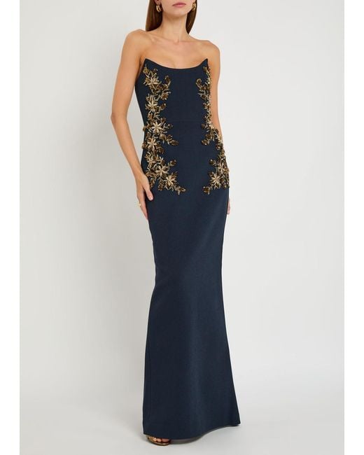Rebecca Vallance Blue Orla Embellished Crepe Gown