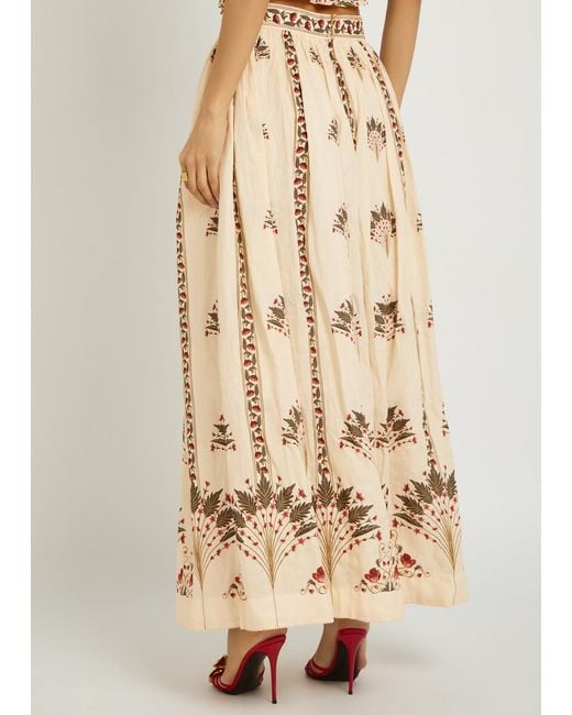 Agua Bendita Natural Tangelo Printed Linen Maxi Skirt