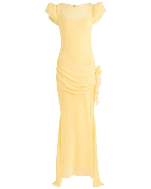 De La Vali Yellow Florentine Chiffon Maxi Dress