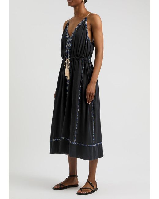 Isabel Marant Black Siana Embroidered Cotton-Voile Midi Dress
