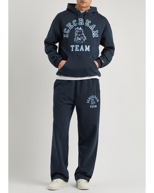 ICECREAM Blue Team Printed Hooded Cotton Sweatshirt for men