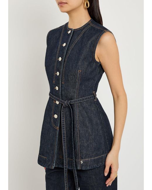 Sportmax Blue Belted Denim Waistcoat Top