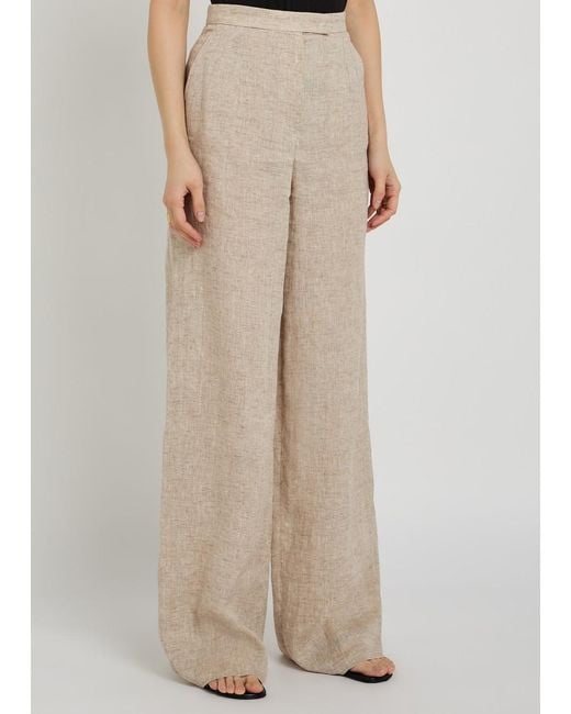 Emporio Armani Natural Wide-Leg Linen-Blend Trousers