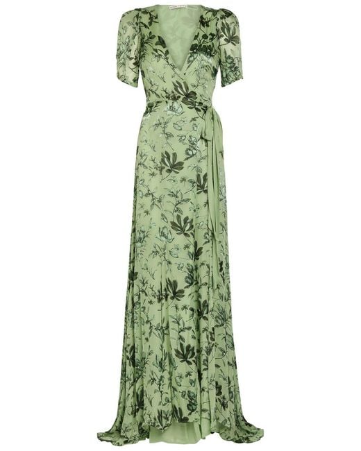 Alice + Olivia Green Tiana Devoré Chiffon Maxi Wrap Dress