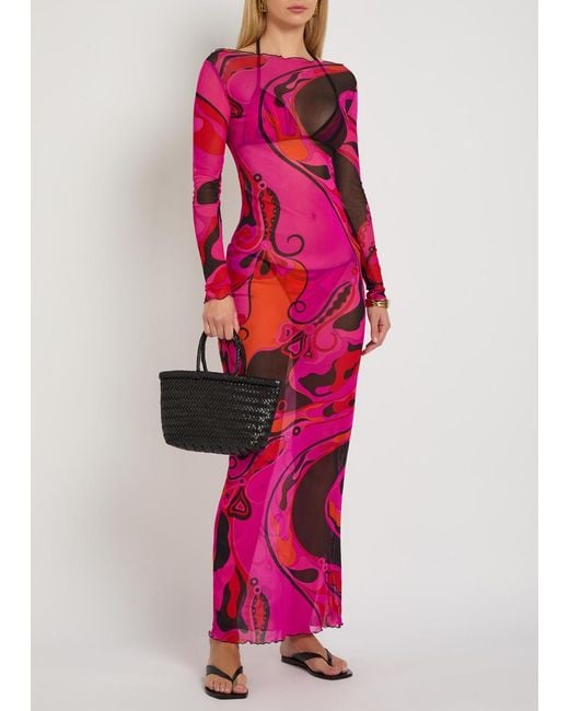 Emilio Pucci Red Printed Stretch-Tulle Maxi Dress