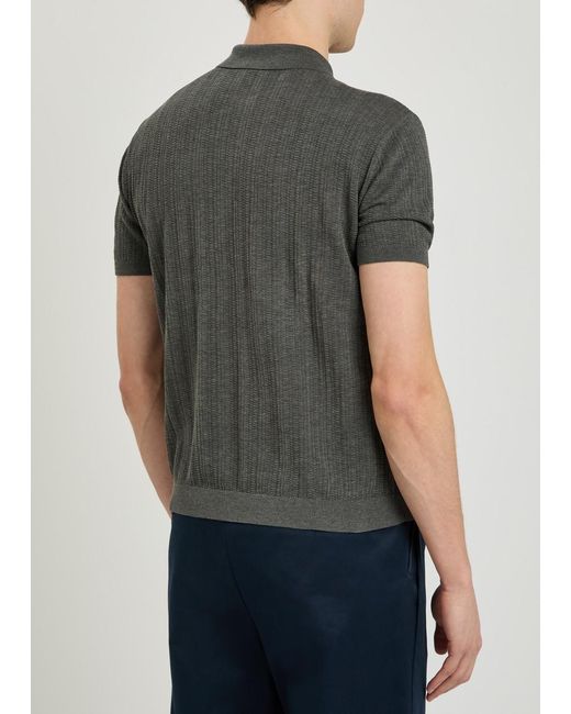 Emporio Armani Gray Fine-Knit Cotton Polo Shirt for men