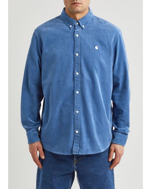 Carhartt Blue Madison Logo-Embroidered Corduroy Shirt for men