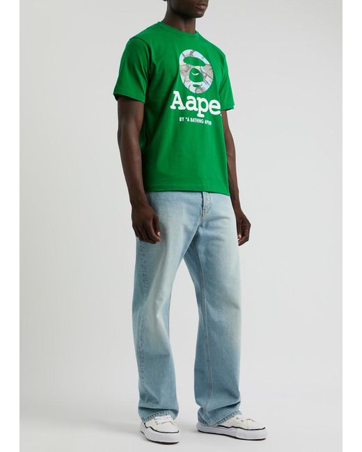 Aape Green Logo-Print Cotton T-Shirt for men