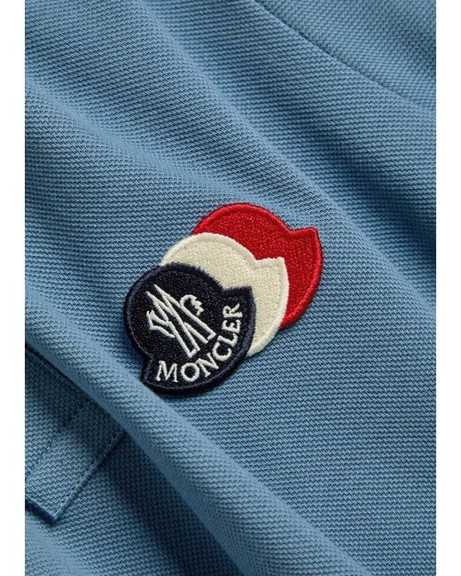 Moncler Blue Logo-Appliquéd Piqué Cotton Polo Shirt for men