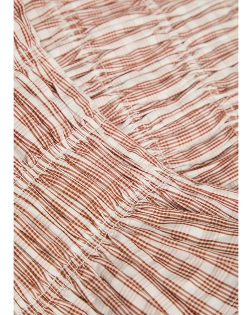 Faithfull The Brand Pink Cales Checked Shirred Cotton-Poplin Top