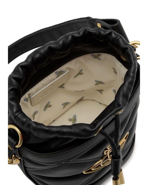 Vivienne Westwood Black Kitty Small Quilted Leather Bucket Bag