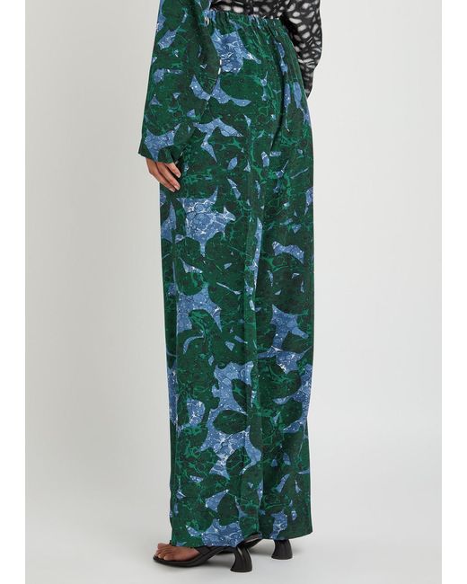 Dries Van Noten Green Puvis Printed Silk-Chiffon Trousers