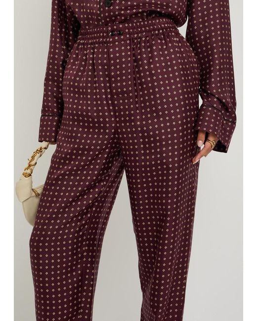 Saint Laurent Red Patterned Silk Trousers