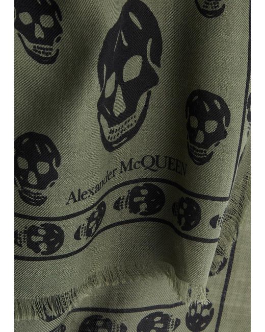 Alexander McQueen Skull Print Wool Scarf in Green Lyst UK
