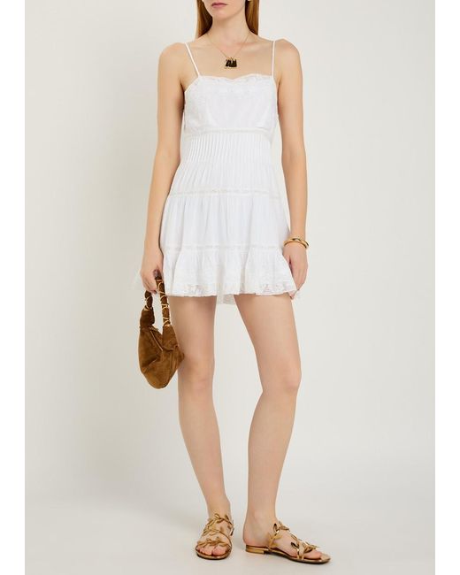 LoveShackFancy White Zuri Embroidered Cotton Mini Dress