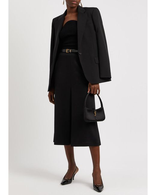 Saint Laurent Black Leather-trimmed Wool-blend Midi Skirt