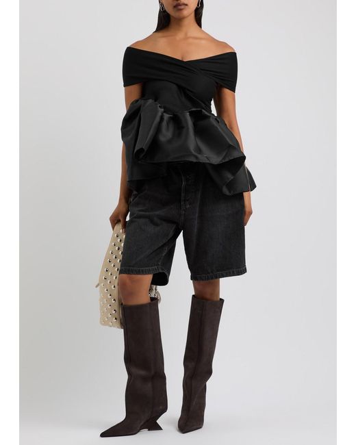 Marques'Almeida Black Off-The-Shoulder Stretch-Cotton And Taffeta Top