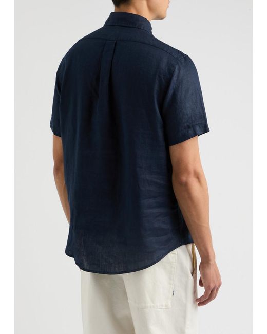 Polo Ralph Lauren Blue Logo-Embroidered Linen Shirt for men