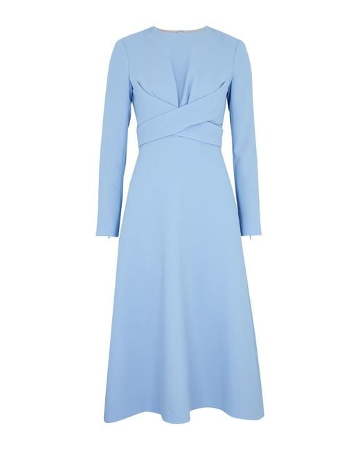 Emilia Wickstead Blue Elta Wrap-effect Midi Dress