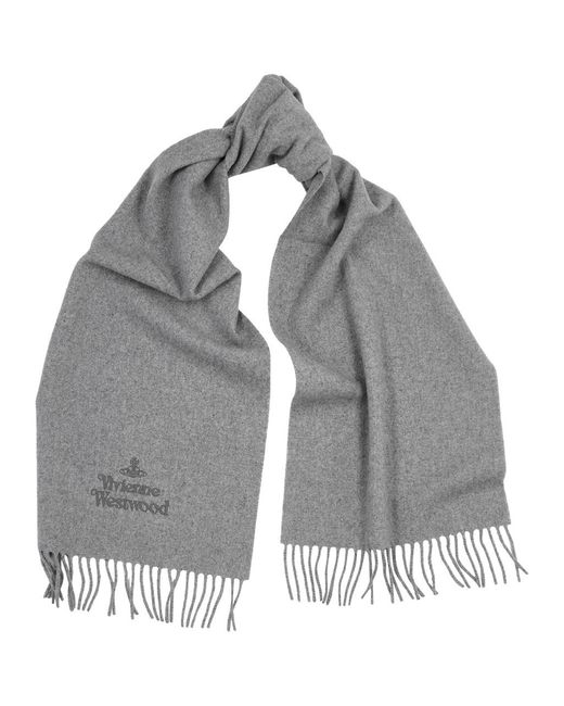 Vivienne Westwood Gray Logo-Embroidered Wool Scarf for men