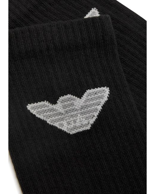 Emporio Armani Black Logo-intarsia Cotton-blend Socks for men