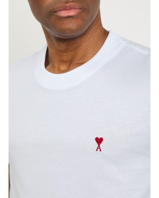 AMI White Logo-Embroidered Cotton T-Shirt for men