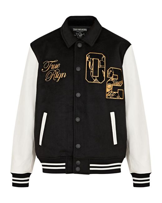 True Religion Black Logo-embroidered Felt Varsity Jacket for men